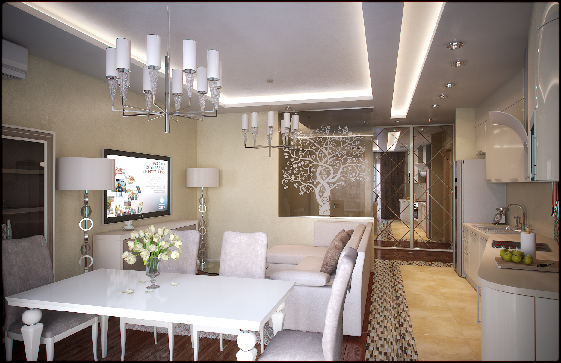 На фото дизайн кухни-гостиной