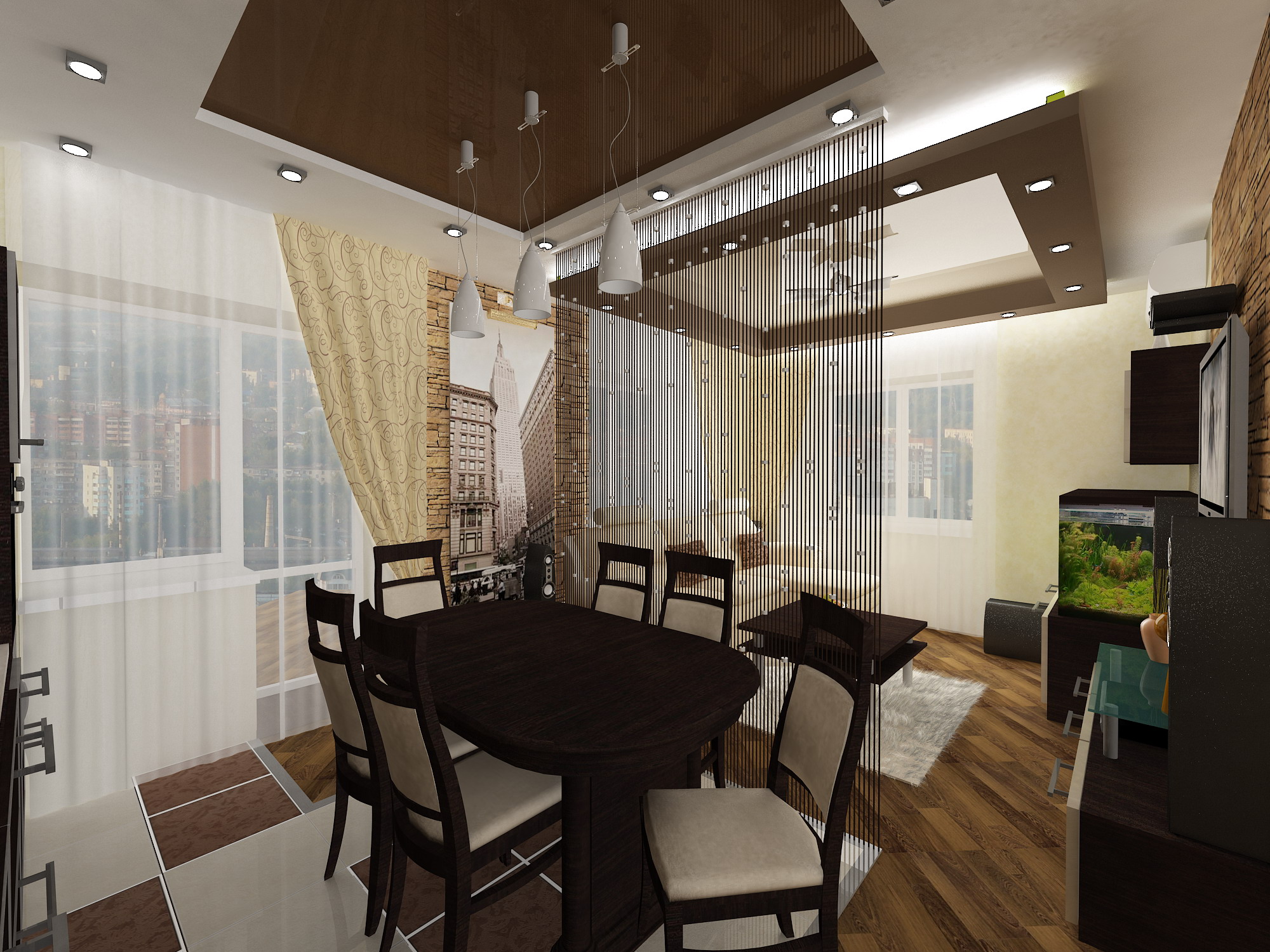 На фото дизайн кухни-гостиной